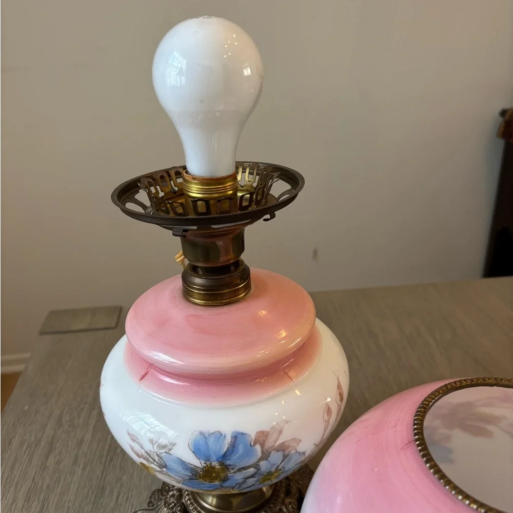 Floral Glass Table Lamp with Pink and Blue Accents - Picture 10 of 15